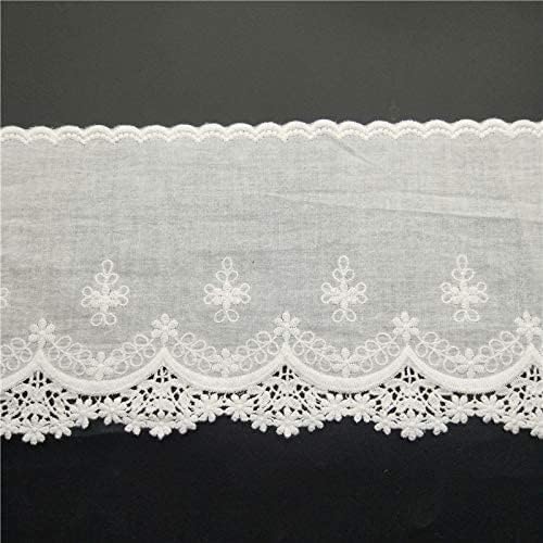2 Yards of 14cm Width Retro Floral Embroidered Cotton Eyelet Fabric Trim Scalloped Trim Lace (Off White)