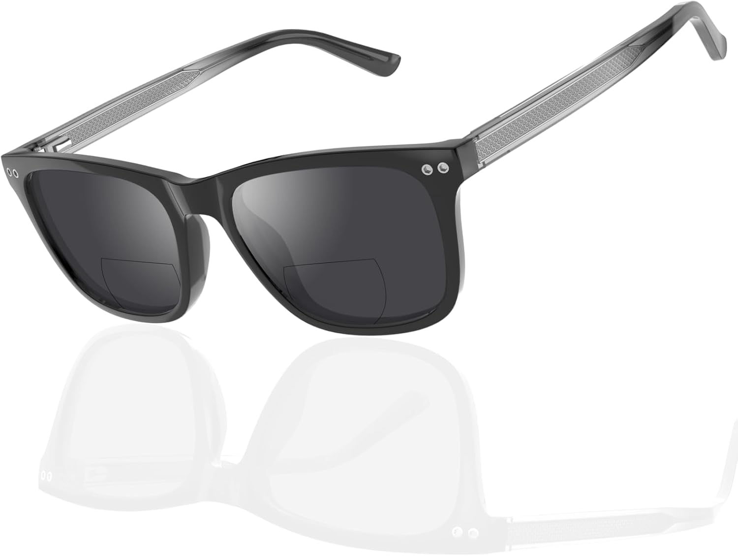 Bifocal Reading Sunglasses Men Clear Top Acetate Frame Sun Readers with Metal Core Wire UV Protection Spring Hinge