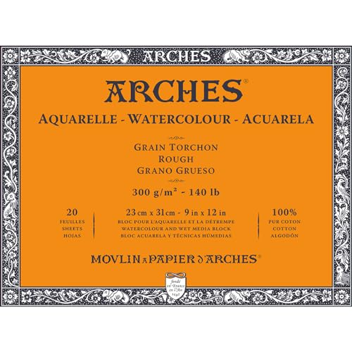 Arches Aquarelle 100% Grueso 300g Bloc Encolado 4L 23x31 20 hojas Blanco Natural