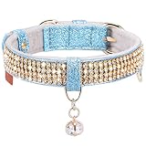 PetsHome Cat Collar, Dog Collar, [Bling Rhinestones] Premium PU Leather with Pendant Adjustable Coll