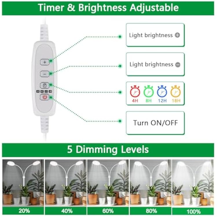 GYTF Grow Light Dual Ring 3.5 with Base, 122 LEDs 6000K White Full Spectrum Gooseneck Plant Lamp for Indoor Desk Plants, Dimmable & Height Adjustable 9-16, Timer 4/8/12/18Hrs