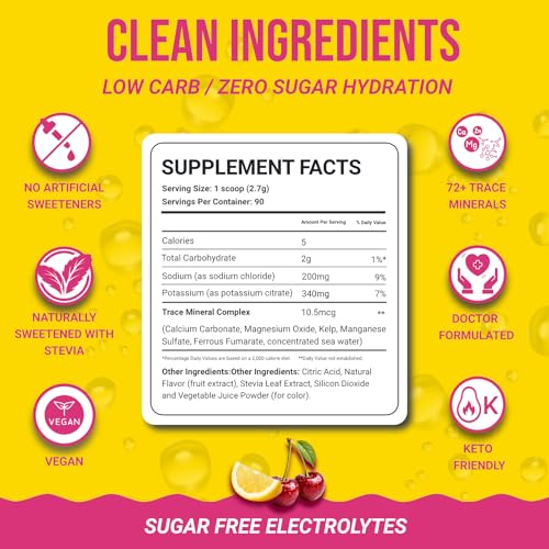 Image of Dr. Price's Vitamins Electrolytes Powder, Cherry Lemonade, 90 Servings | Sugar Free Hydration, Electrolyte Mix, Bulk Powder, Sodium, Potassium & 72+ Trace Minerals, Keto Friendly, Doctor Formulated