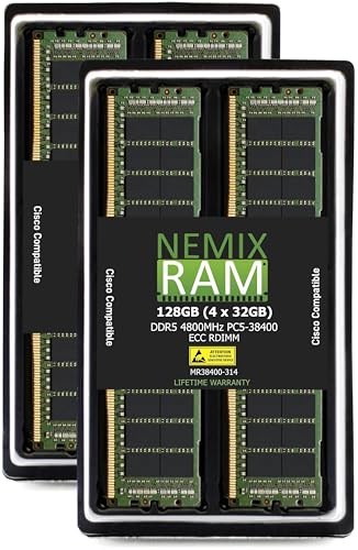 NEMIX RAM 128GB (4X32GB) DDR5 4800MHZ PC5-38400 1Rx4 ECC RDIMM KIT Server Memory Compatible with The ASUS 2U4N High Density Immersion Cooling Server RS720Q-E11-IM