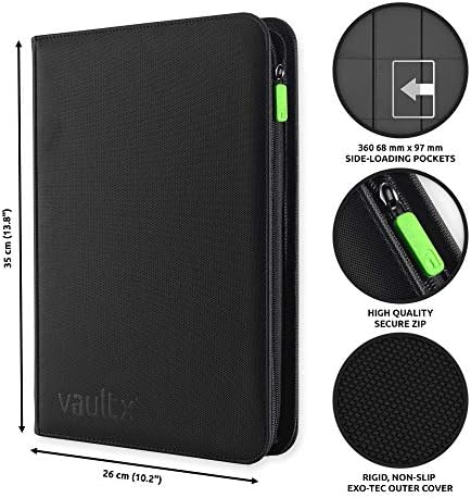Vault X Premium Exo-Tec® Zip Binder - 9 Pocket Trading Card Album Folder - 360 Side Loading Pocket Binder for TCG