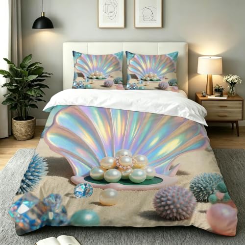 Nuphtun Funda Nórdica Cama 90 Concha Azul, Suave Conjunto de Ropa de Cama para Habitación Infantil Anti-Color Microfibra Funda de Edredón 135x200 con Cremallera Oculta, AW5858