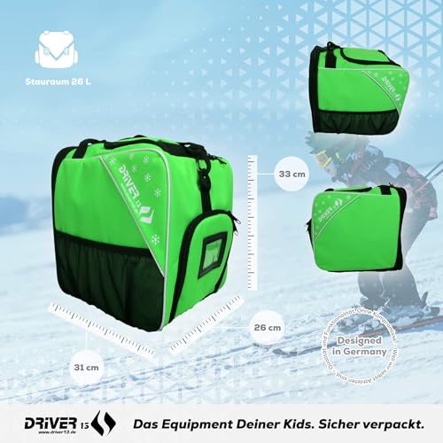 Driver13 ® Bolsa para Botas de esquí para niños Bolsa para Botas de esquí con Compartimento para el Casco para Botas duras y Blandas Patines en línea y Bolsa para Botas Verde - imagen 5