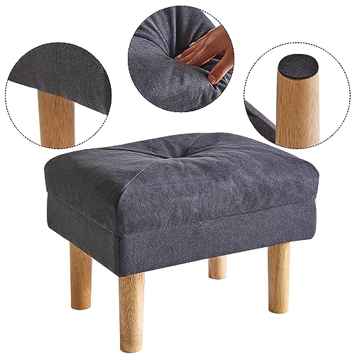 YMYNY 15.75" Small Foot Stool Ottoman, Footrest with Sponge Soft Padded Seat, Cotton-Linen Blend Fabric Footstool for Sofa, Bedroom, Living Room, Entryway, Solid Wood Legs, Dark Grey UHBD023BG