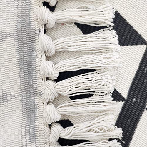 USTIDE Moroccan Cotton Tassel Rug Black&Cream Laundry Room Boho Bath Rug Machine Washable Woven Braided Doormat Hearth Rug for Bathroom Kitchen Bedroom 60x130cm - Image 4