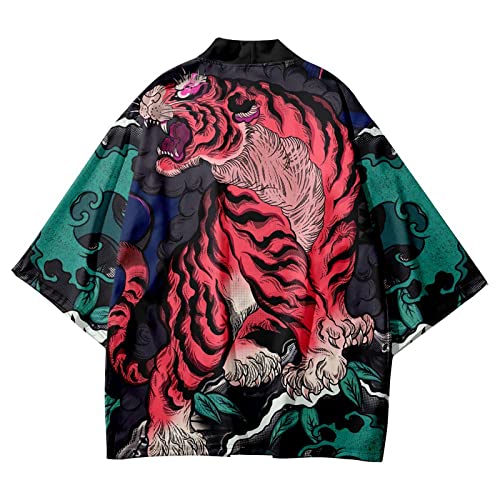 BEST-F-U DOVWOER Men and Women\'s Japanese Kimono Cardigan Jackets Casual Open Front Lightweight Coat Unisex Size S-3XL - Thumbnail 4