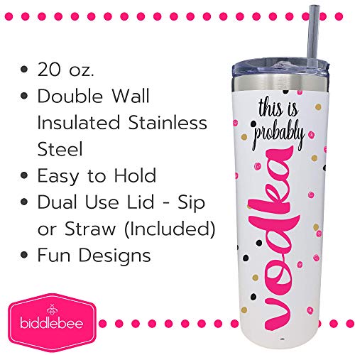 Stainless Steel Skinny Tumbler With Straw Lid - 20 oz. Double Wall Insulated Water Bottle - Slim, Modern Cup Perfect for Tea, Coffee, Water, or Beer - Keeps Drinks Hot Or Cold (Probably Vodka) - Thumbnail 4