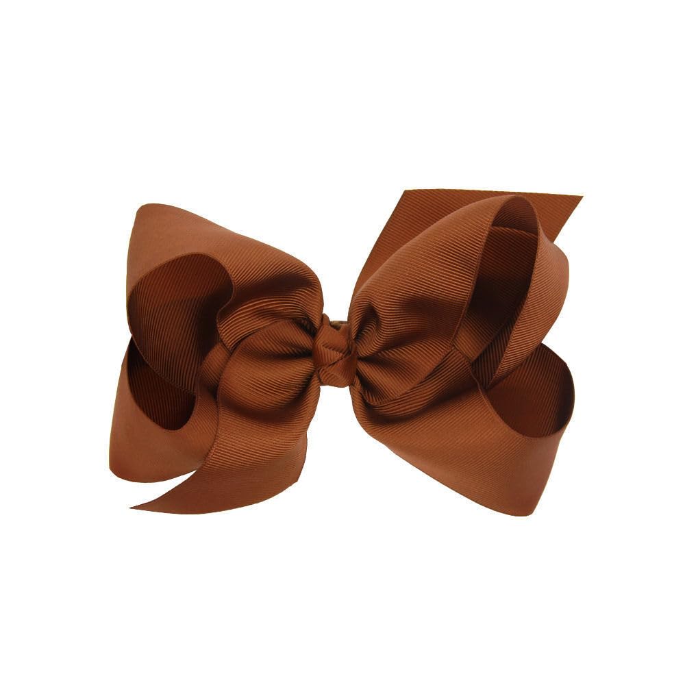 EliteKoopers 1pcs 6" Inch Coffee Alligator Grosgrain Hair Ribbon Bow Boutique Girls Woman Hair Clip Pin Reusable