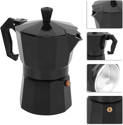 Miniatura 8 de Olla para hacer café expreso, 5.1 fl oz, 3 tazas de aluminio, cafetera italiana espresso greca, cafetera percoladora (negro)
