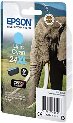 Epson 24XL Light Cyan Elephant High Yield Genuine, Claria Photo HD Ink Cartridge, XL High Capacity