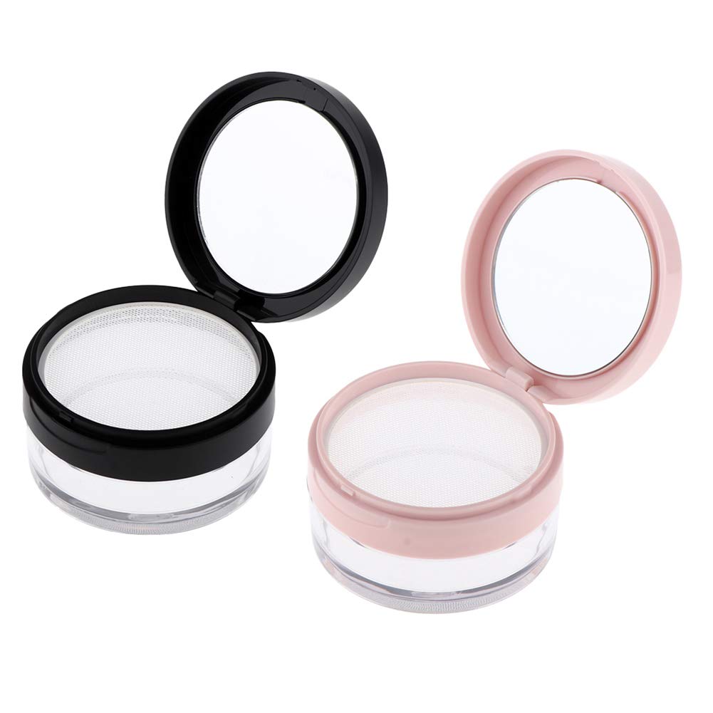 2 Pcs 20g Plastic Empty Loose Powder Box Makeup Blush Cans Portable Travel Cosmetic Case with Elastic Screen, Mirror and Puff