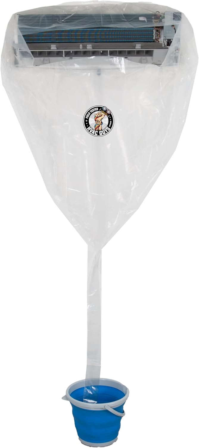 HVAC Guys Complete Mini Split Cleaning Kit | Mini Split Coil Cleaner Kit Includes 360 Degree Mini Split Cleaning Bag, Bucket, Spray Nozzle, Coil Cleaner, Faucet/Hose Adapter