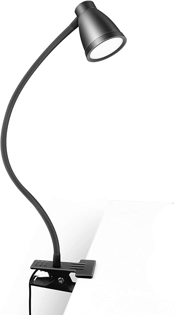 Desk Lamp Clip Light, 3 Light Modes 5 Dimmable Brightness Book Reading Light, Eye-Caring Bedside Lamp, Flexible Neck Table Clamp Lamp for Office, Bedroom, Work, Study(Black)