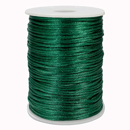 FQTANJU Satin Rattail Nylon Cord, 300 Feet 2mm Beading Satin String for Chinese Knotting, Arts and Crafts, Macrame Bracelets, Necklaces, Jewelry Making (Dark Green)