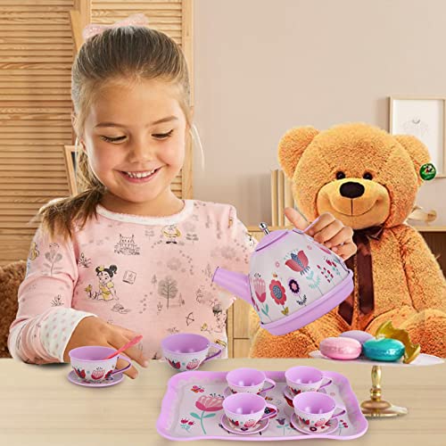 Kids Tea Set For Little Girls,Princess Tea Party Set For Toddlers Flower Design Toy Tea Set With Metal Teapots Tea Cups Plates Coasters Spoons Carry Case, Pretend Play Toys For Kids #TOP2