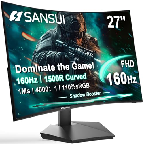 SANSUI 27 Inch Curved 160Hz Gaming Monitor, 1500R Curved Computer...