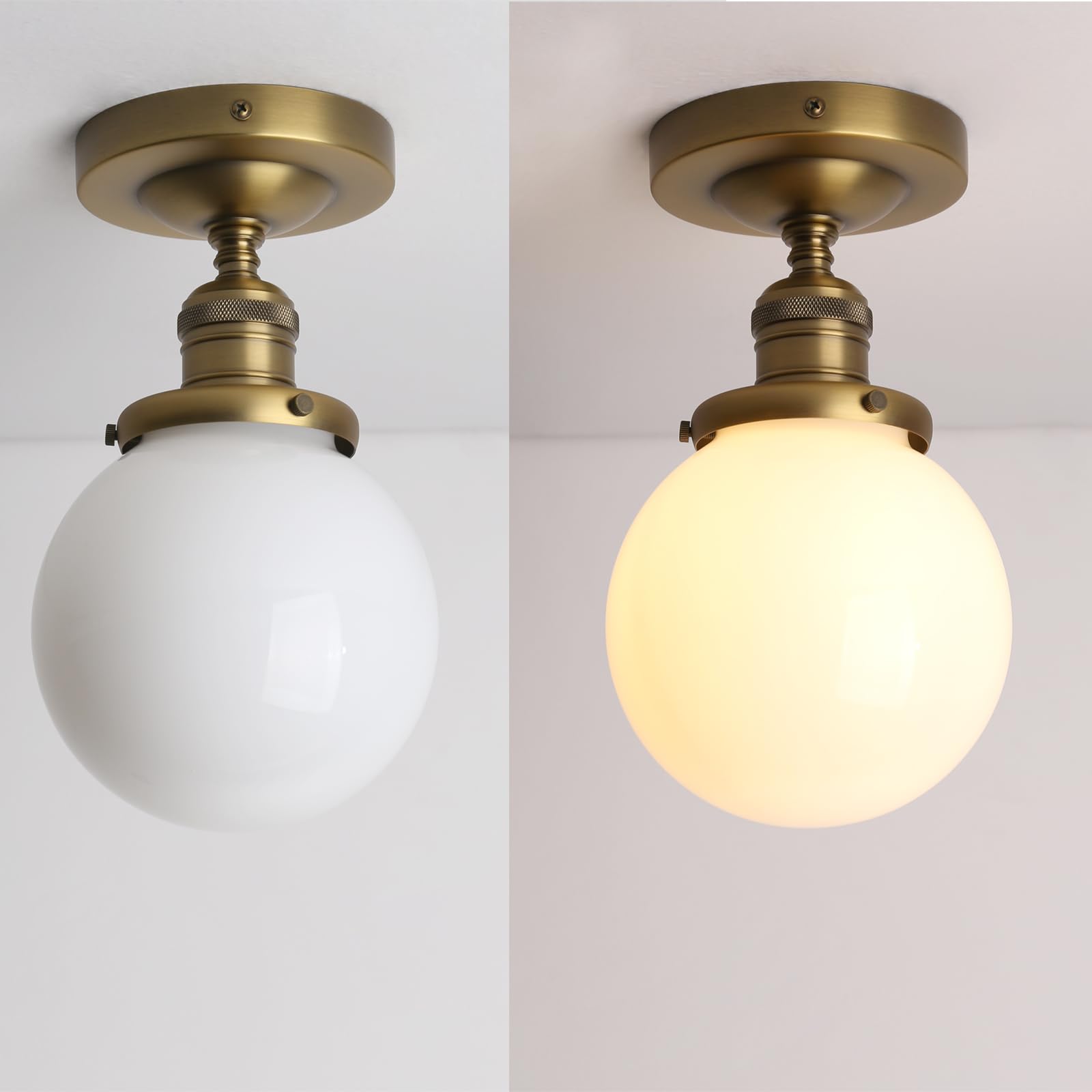 Pathson Vintage Flush Mounted Ceiling Light With Milk White Glass