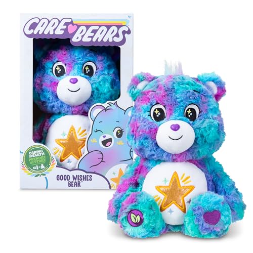 Basic Fun Care Bears Good Wishes Medium Plush Toy 35 cm Soft Fluffy Plush with Dazzling Belly Badge for Girls and Boys Aged 4+