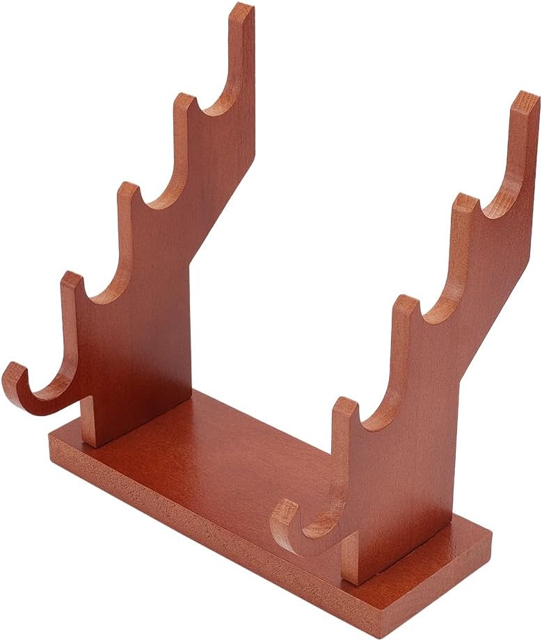 OLYCRAFT 4 Tiers Brown Wand Display Risers 6.3x2.4x6.5 Inch Wizard Wand Display Stand Beech Wood Magic Wands Holder for Desktop Wizard Wands Small Swords Collection Table Displaying