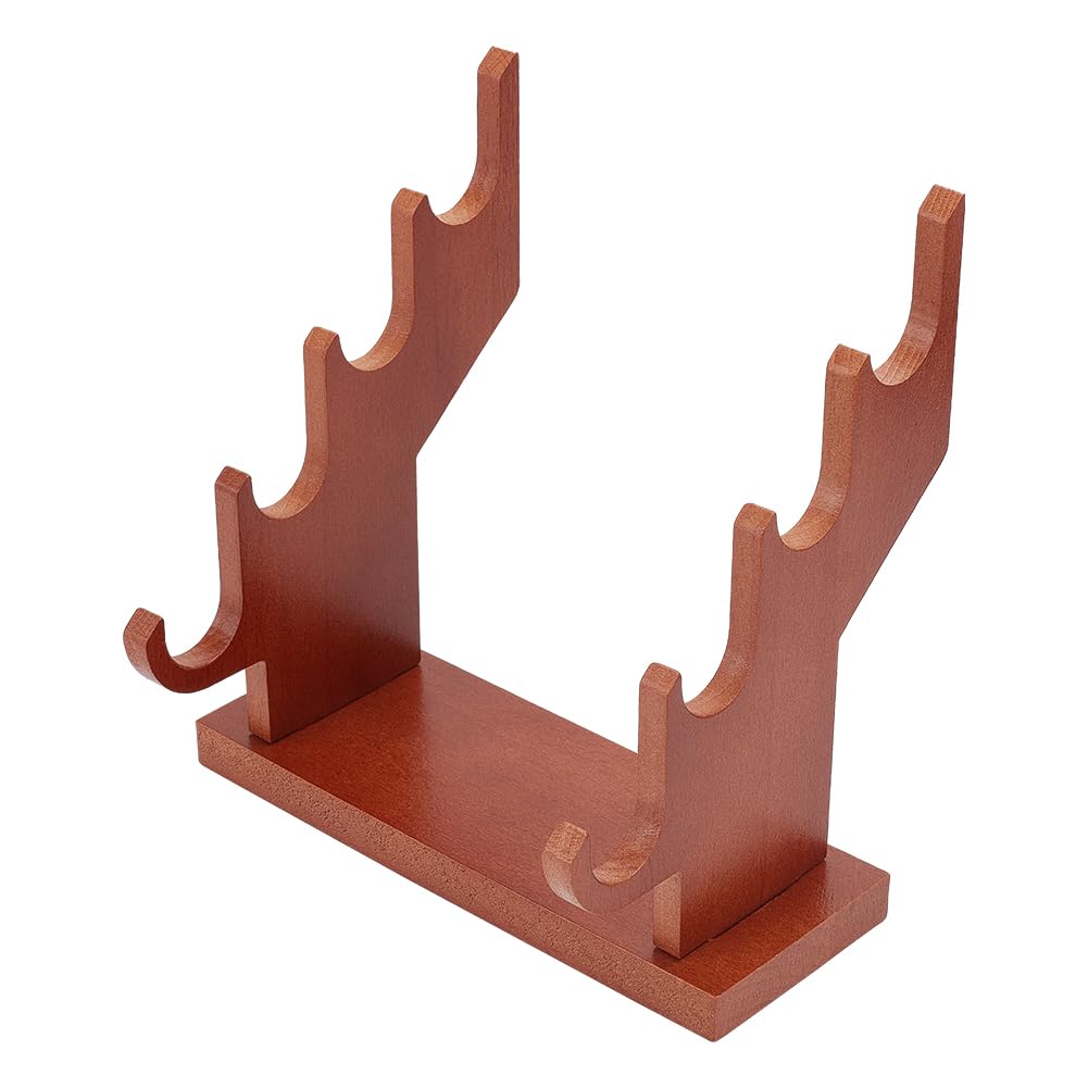 OLYCRAFT 4 Tiers Brown Wand Display Risers 16x6x16.5cm Wizard Wand Display Stand Beech Wood Magic Wands Holder for Desktop Wizard Wands Small Swords Collection Table Displaying