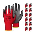 KAYGO 12 Pairs Gray PU Coated Seamless Knit and 12 Pairs Red PU Coated Seamless Knit Safety Work Gloves KG11P for Men and Women, Ideal for Light Duty Work