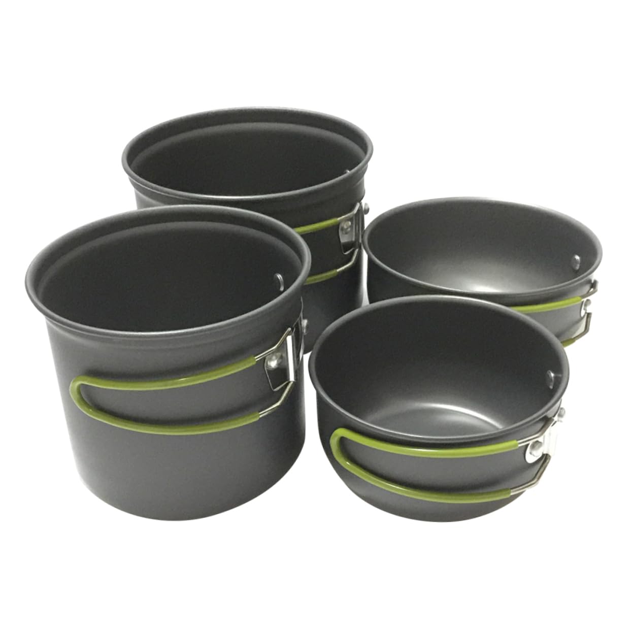 GANAZONO Camping Cookware Set 4-pc Aluminum Cooking Utensils Kit Collapsible Pot Portable Pan Set Heat Resistant Easy to Clean for Outdoor Adventures