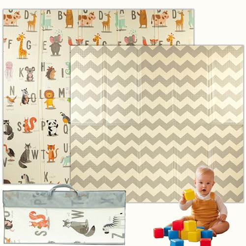 Alfombra de juegos para bebés, plegable, sensorial, impermeable, no tóxica, reversible. Alfombra versátil, perfecta para gatear de forma segura. (Style and Alphabet, 180cm x 200cm x 1cm thick)