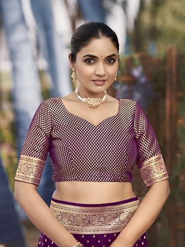 Image of MANOHARI Women's Trendy Banarasi Satin Silk Woven Saree with Heavy Jacquard Work, Elegant Design, Silk Saree with Maching Lace Border Unstitched Blouse Piece for Weddings & Festive Occasions