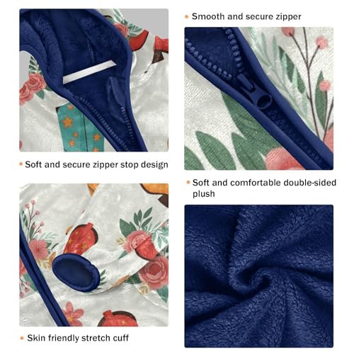 Cowboy Boots Floral Pattern Toddler Fleece Jacket Girl Boys Hooded Fleece Jacket Coat Warm Outwear Zip-up 3-10T3