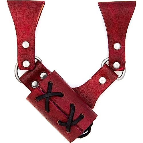 Armory Replicas Renaissance Rapier Medieval Raven Right Hand Sword Frog - Premium Leather Sword Holder - Red Color with Red Leather Cord