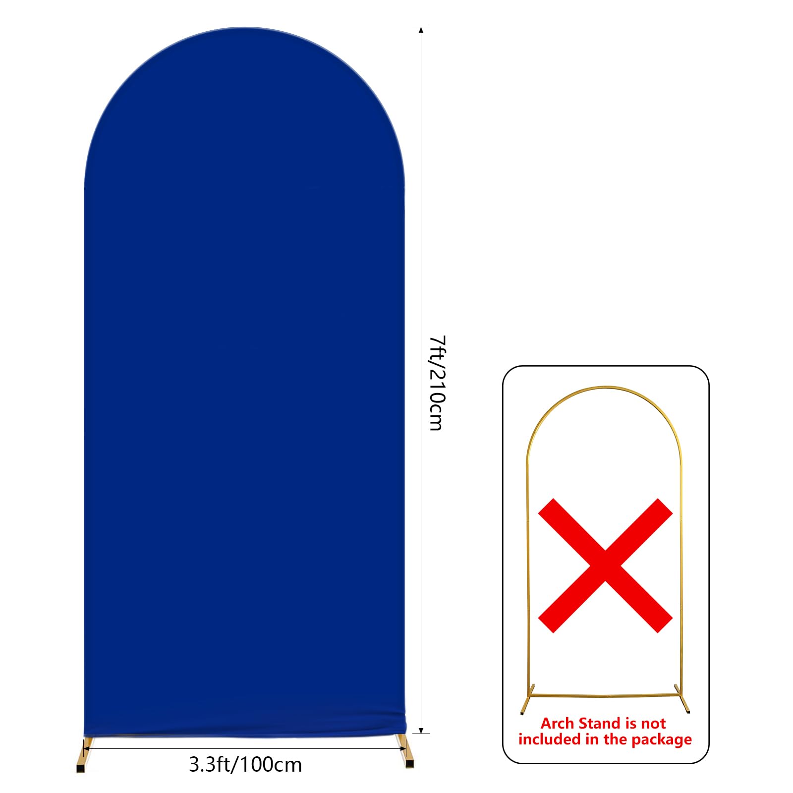 AIBIIN Telón de fondo con forma de arco de color azul real de 3.3 x 7 pies, cubierta de marco de arco con parte superior redonda de 2 lados que se ajusta al soporte de fondo para ceremonia de boda