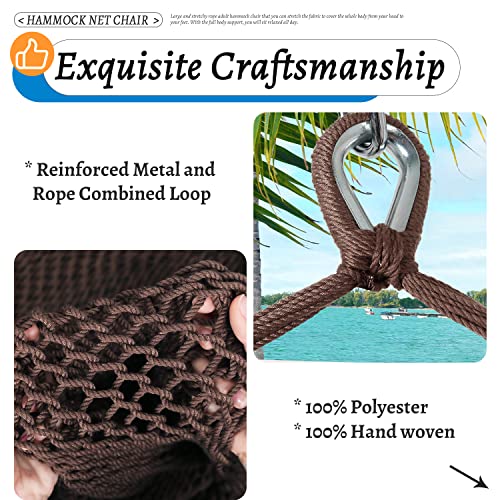Upgraded Caribbean Hammock Chair With Detachable Metal Bar, Large Hammock Swing Chair, Xl Rope Hanging Chair For Outdoor Indoor, 330 Lbs Weight Capacity, Saddlebrown #TOP3