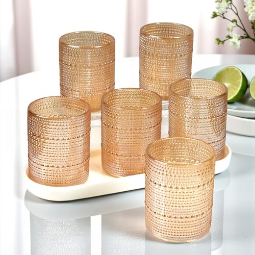Image of Kookee Jupiter Vintage Hobnail Bubble Glass Double Old Fashioned Whiskey Tumbler | Cocktail Drinking Glasses Set of 6 | 300ml Textured Barware (12224)