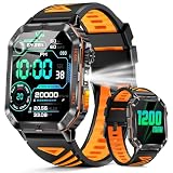 Military Smart Watch for Men, 2.01'' Fitness Tracker with 1200mAh Long Battery Life, Bluetooth Calls, Flashlight, IP68 Waterproof, Heart Rate/Sleep Tracking, 100+ Sports Modes for Android iPhone
