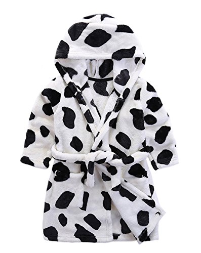 Xinne Boys Girls Hooded Dressing Gown Flannel Bathrobe Unisex Toddlers Pajamas Size 130 Cow Printed #TOP1