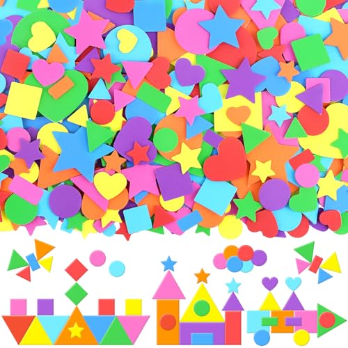 1620Pcs Foam Stickers Foam Shape Stickers Colorful Self Adhesive,8 Colors Heart Star Circle Sticker for DIY Crafts Foam Geometric Stickers for Scrapbooking Art Project Reward Home Party Decor