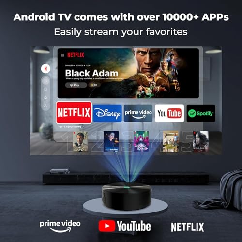 Image of WZATCO Yuva Aura, Native 1080P, Auto Focus & Keystone, 4K Support, 10500 Lumens, 180 inch Screen | Android 9.0 with Netflix, Prime etc | WiFi 6 & BT | Dust Proof | HDMI ARC, Black
