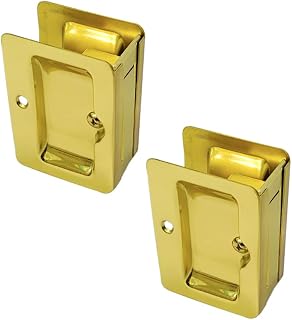 QCAA Premium Quality Solid Brass Rectangular Pocket Sliding Door Pull, Passage Function, 3-1/4''X2-1/4'', Polish Brass, 2 Pack, Made in Taiwan