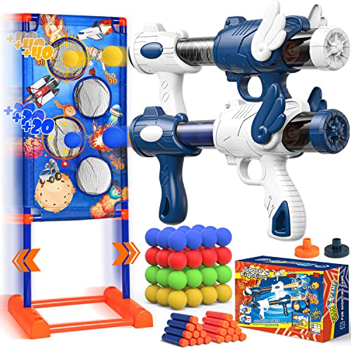 [2022 New] Toy Gun for Age 5 6 7 8 9 10 Years Old Boys Girls, Best Kid Shooting Game Toys with Moving Shooting Target 2 Popper Air Guns 48 Foam Balls 20 Foam Bullets - Compatible with Nerf Toy Guns