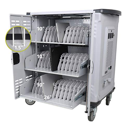 Pearington - Mn142Vs Premium Fully Assembled Heavy-Duty Smart Charge 42 Device Mobile Storage Cart W/3 External Outlets, 4 Point High Security, Up To 15.6" Screen Size, 3 Pull-Out Shelves #TOP3