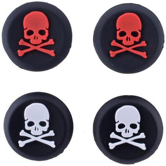 4PCS Skull Silicone Thumb Stick Grip Cap Joystick Thumbsticks Caps Cover for PS4 PS3 Xbox One PS2 Xbox 360 Game Controllers Replacement (Red White) image 3