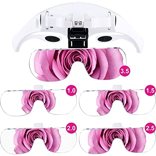 Head Magnifier Glasses Rechargeable Headband Magnifying Glasses With Light Headband Magnifier, For Jewelry Craft Watch Repair Hobby 5 Replaceable Lenses 1.0X 1.5X 2.0X 2.5X 3.5X #TOP6