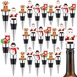 Cinnvoice 24 Pcs Christmas Wine Bottle Stoppers with Santa Claus Snowman Resin Accessories Zinc-alloy Silicone Wine Stoppers Reusable Corks Gift for Xmas Party Supplies, 4 Styles