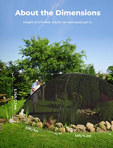 Deerfamy Pond Net Dome, 10×14 Ft Pond Cover With 2 Doors, Pond Mesh Tent With 4 Ropes, 16 Stakes, And Fiberglass Poles, Pond Netting For Koi, Outdoor Ponds, Pool And Gardens, Black #TOP3