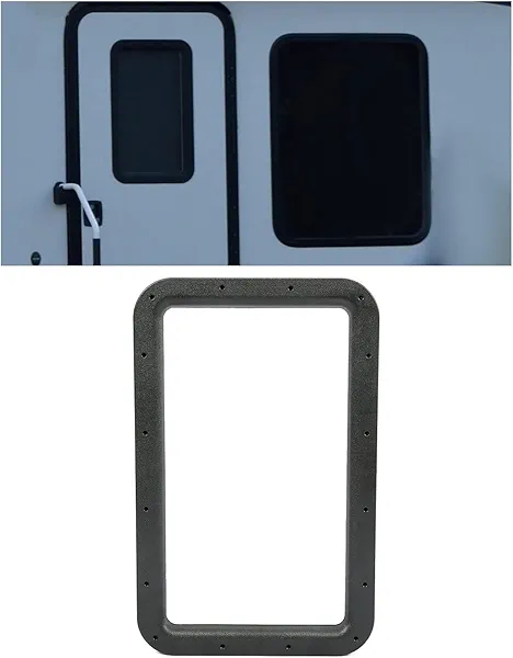 HECASA 12" x 21" Entrance Door Window Frame For RV Trailer Camper Universal Entry Door Window Inner & Outer Frames Black Frame Only