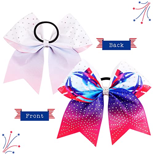 4Th Of July Cheer Bows American Usa Patriotism Team Bows 6Pcs Patriotic Flag Cheerleader Hair Bows With Elastic Ponytail Holder For Competition Independence Day Girls Teens Kids (Usa Cheer Bows B) #TOP3