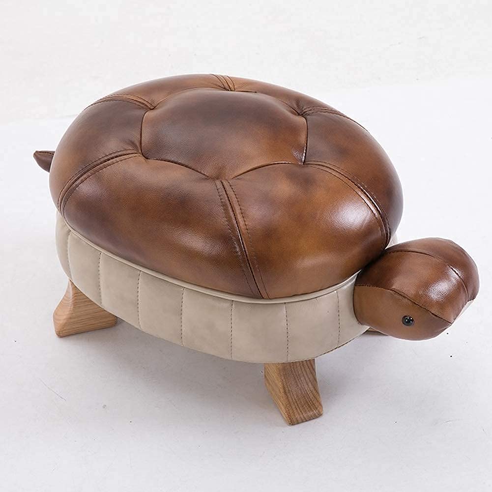 Tabouret pouf repose-pieds animal tortue marron en faux cuir pour chambre d'enfant